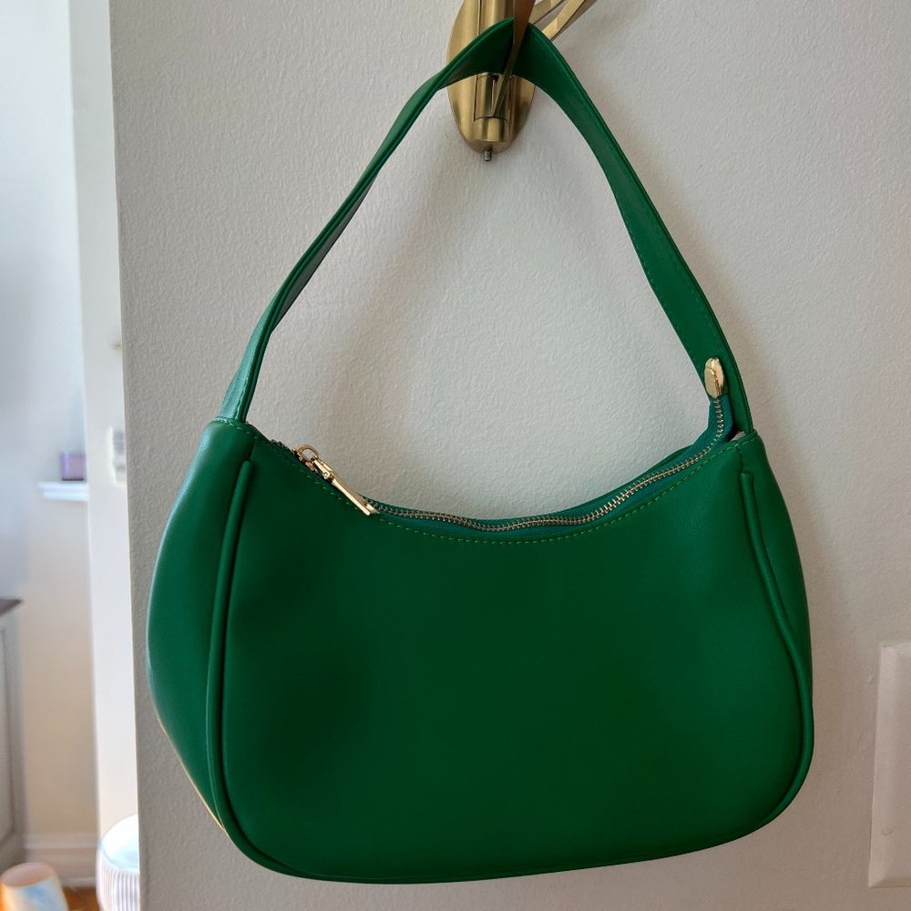 Royal Green Shoulder Bag Y2K Faux Leather Gold